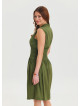 Khaki Summer Dress with Stand Collar and Zipper Detail 4440